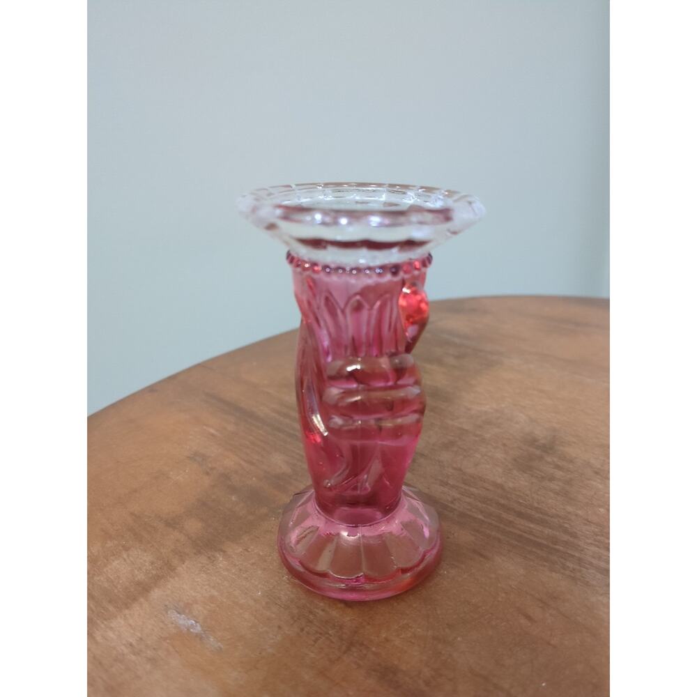 L. E. Smith Ruby Red Lustre Mini Hand Torch Bud Vase
